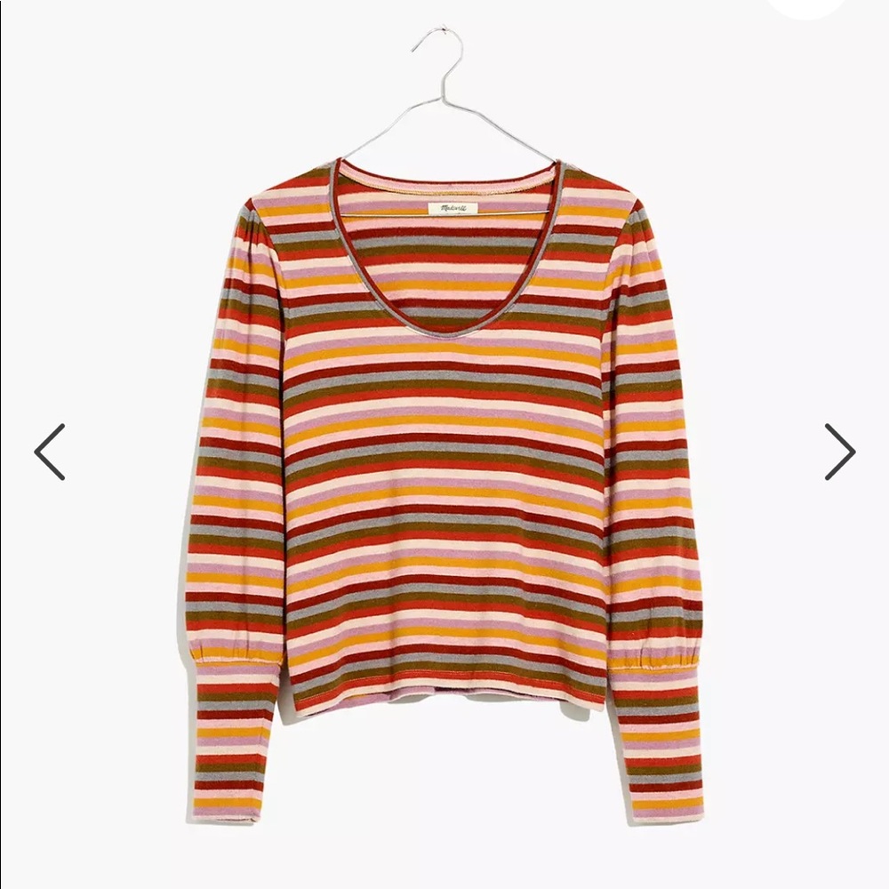 MADEWELL Striped Puff Sleeve Striped Scoopneck Sweater Top XS - Picture 10 of 12